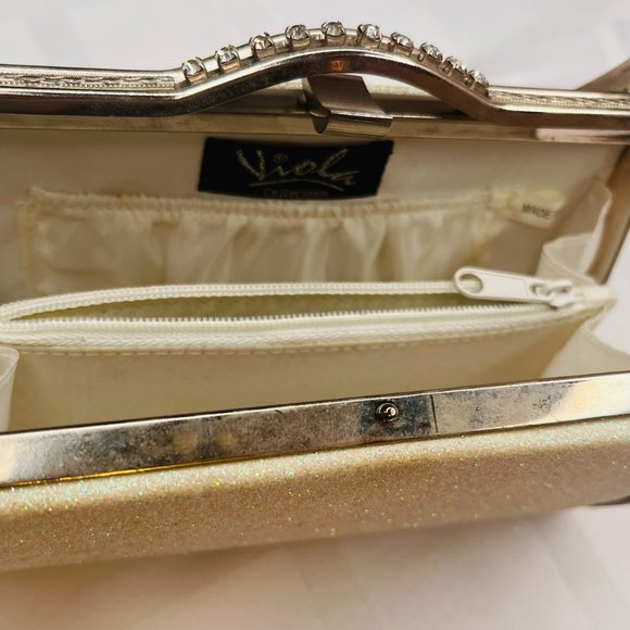 Elegant Sparkly Cream Clutch with Silver Accents - Picture 10 of 10